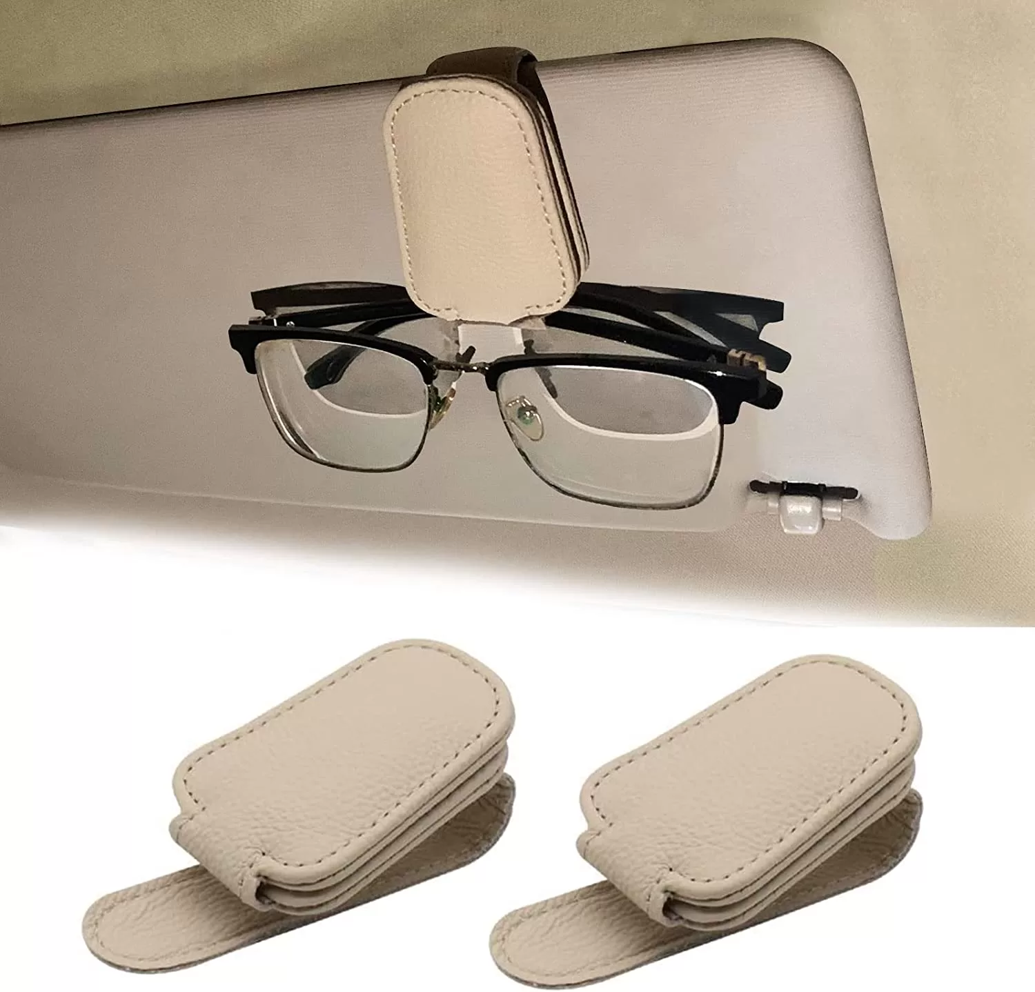 The Perfect Car Accessory: Keep Your Sunglasses Safe with Magnetic Leather Car Visor Sunglass Holders!